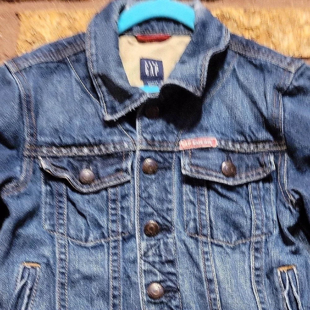 GAP Kids Denim Jacket Distressed  Cotton Size 4 Retro 2007